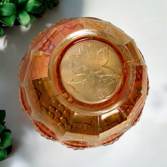 Vintage Marigold Carnival Glass Candy Dish - GRAPES - 6" by 2.5" - Picture 7 of 9